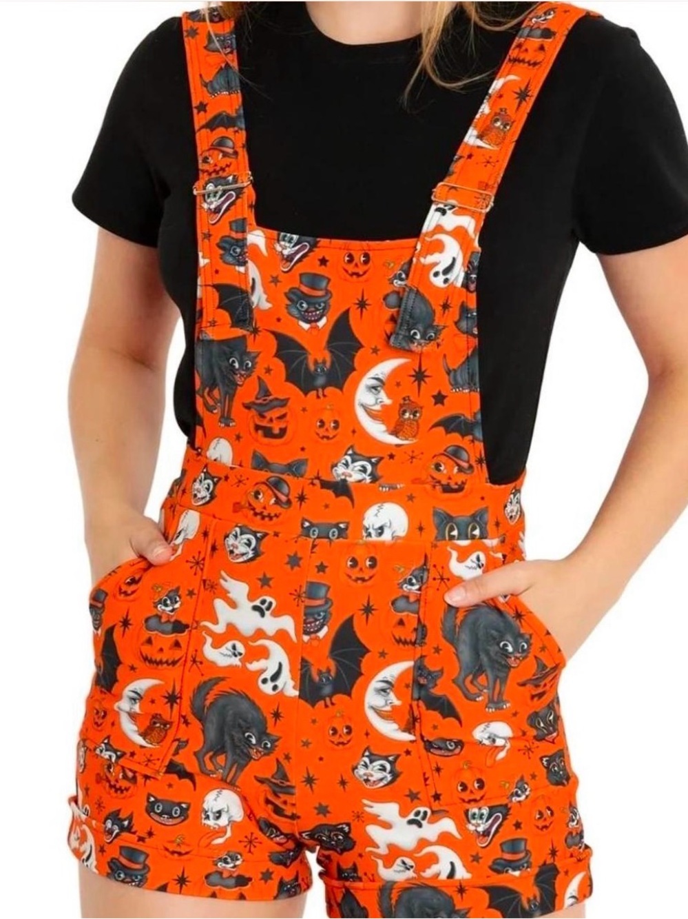 Blackmilk Trick or Treat Halloween Overall Shorts Size XL